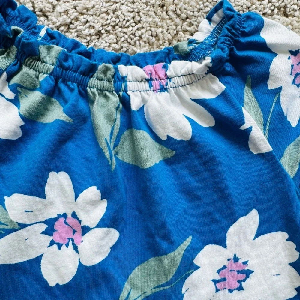 Carter's Royal Blue Floral Peplum Top with White & Pink Accents